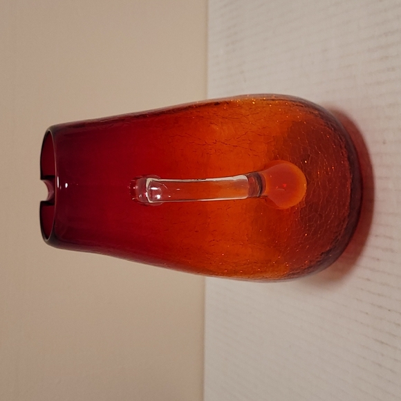 Vintage Hand Blown Ruby Red Crackled Glass Pitcher - Picture 6 of 16